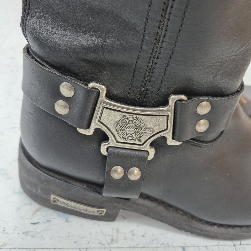 Milwaukee Men's Black Motocycle Leather Boots